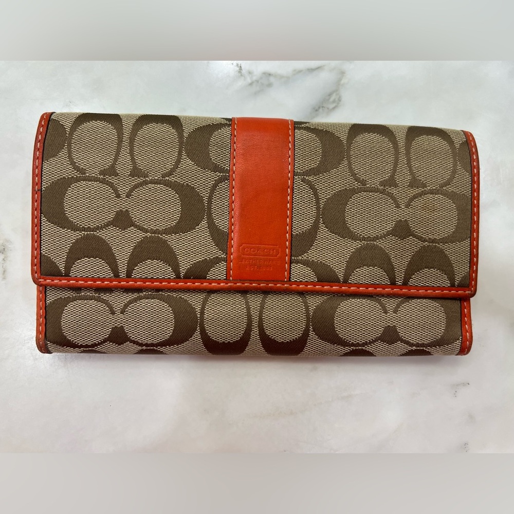 Coach Tan and Red Signature Wallet